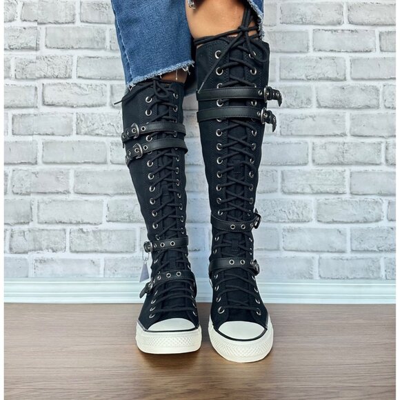 ⭐Converse Chuck Taylor XXHi Leather Straps 8.5 Mens Sneakers Boots Black A16600C - Picture 4 of 9